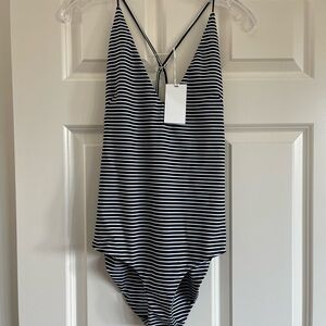 Mikoh Black and White Striped Kids Bodysuit